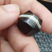 Antique Banded Agate, Yemeni Suliemani Bead | Natural Stone | 19mm Focal, Barrel Bicone, Brown Black Stripes