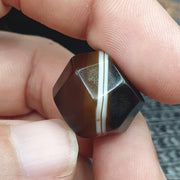 Antique Banded Agate, Yemeni Suliemani Bead | Natural Stone | 19mm Focal, Barrel Bicone, Brown Black Stripes