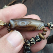 Old himalayan tibetan agate beads unique pattern Yak Bone beads necklace Antique Style