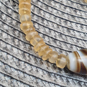 Himalayan Quartz with Striped Banded Agate Bead Bracelet, Tibetan Amulet, Frosted Quartz Beaded  Spiritual Jewelry, Sacred Protection .
