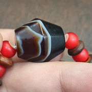 Antique old yemeni agate natural rare pattern banded agate bead with Venetian White heart and Yak Bone Beads Bracelet