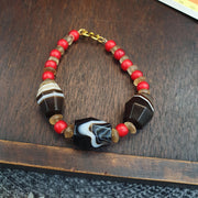 Antique old yemeni agate natural rare pattern banded agate bead with Venetian White heart and Himalayan Quartz Beads Bracelet