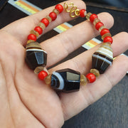 Antique old yemeni agate natural rare pattern banded agate bead with Venetian White heart and Himalayan Quartz Beads Bracelet