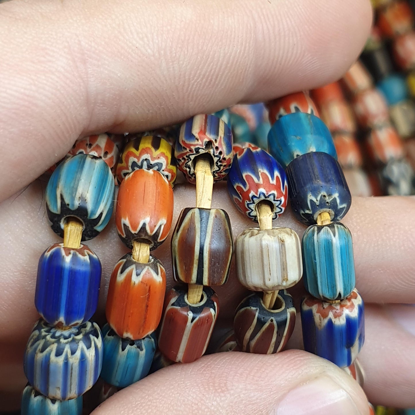 Vintage Chevron Trade Bead Necklace, 24 Inch African Glass Beads Strand