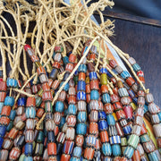 Vintage Chevron Trade Bead Necklace, 24 Inch African Glass Beads Strand