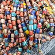 Vintage Chevron Trade Bead Necklace, 24 Inch African Glass Beads Strand