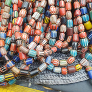 Vintage Chevron Trade Bead Necklace, 24 Inch African Glass Beads Strand