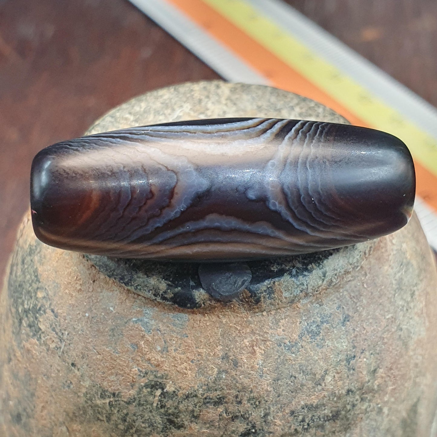 Natural Himalayan Tibetan Agate Bead 36mm Dragon Eye Tiger Tooth Pattern Banded Amulet Healing Stone Agate Beads for Meditation Malas
