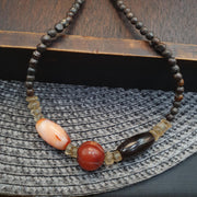 Antique African Agate Necklace, Himalayan Quartz and Bone Beads Necklace