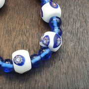 Vintage venetian style white and Blue Glass beads beaded necklace