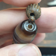 Old Himalayan Tibetan Banded Agate Bracelet Carved Bone Eye Beads Amulet