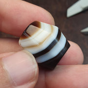 Banded Agate Bead, Antique Yemeni Chung Amulet | Natural Stone | 20.2mm, Waxy Glassy Patina - Barrel Bicone