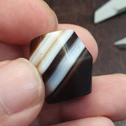 Banded Agate Bead, Antique Yemeni Chung Amulet | Natural Stone | 20.2mm, Waxy Glassy Patina - Barrel Bicone
