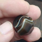 Antique Brown With, Banded Focal Bead | Natural Agate | 19.9mm, Waxy Patina, Yemeni Suliemani Amulet