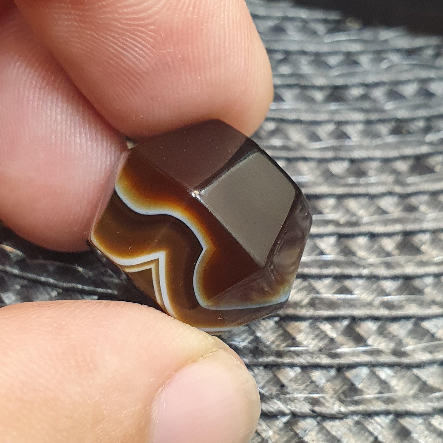 Antique Brown with white Stripes banded Agate Bead 19.9mm Yemeni Suliemani Agate Amulet