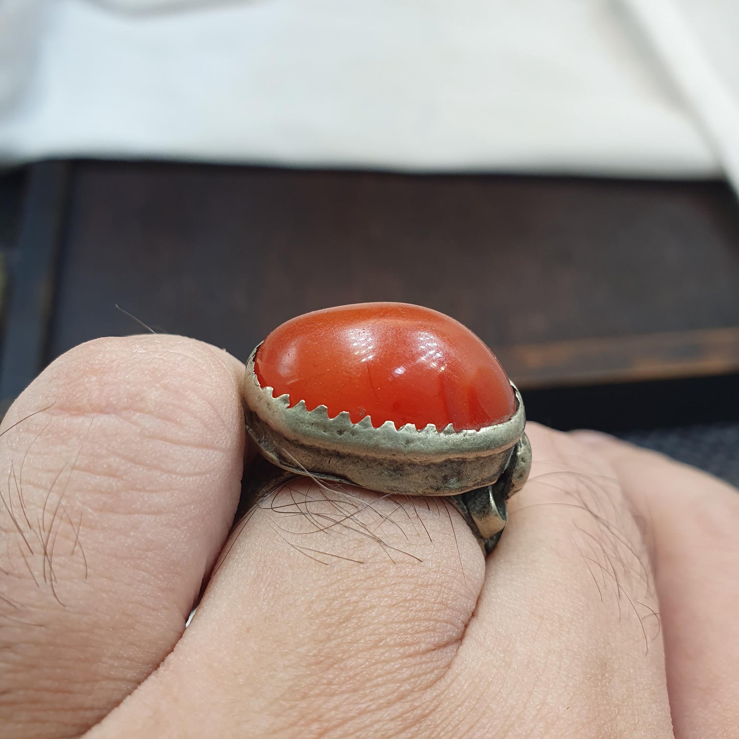 Antique vintage near eastern ring with agate center stone Afghan Ring