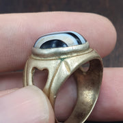 Vintage Yemeni Sulemani Agate Ring - Natural Banded Black & White Aqeeq Stone