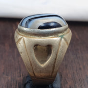Vintage Yemeni Sulemani Agate Ring - Natural Banded Black & White Aqeeq Stone