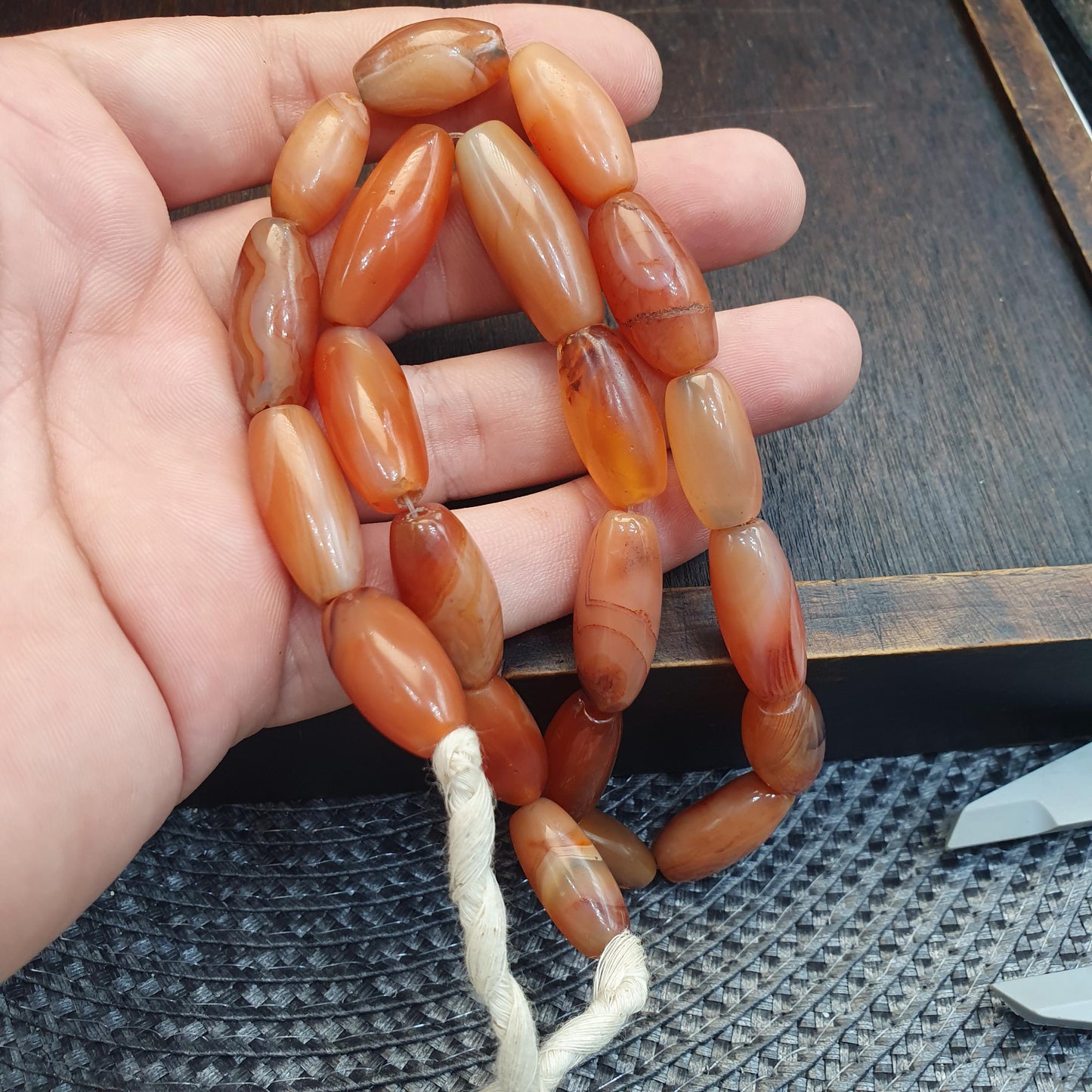 Antique African carnelian mali antique agate beads beaded strand