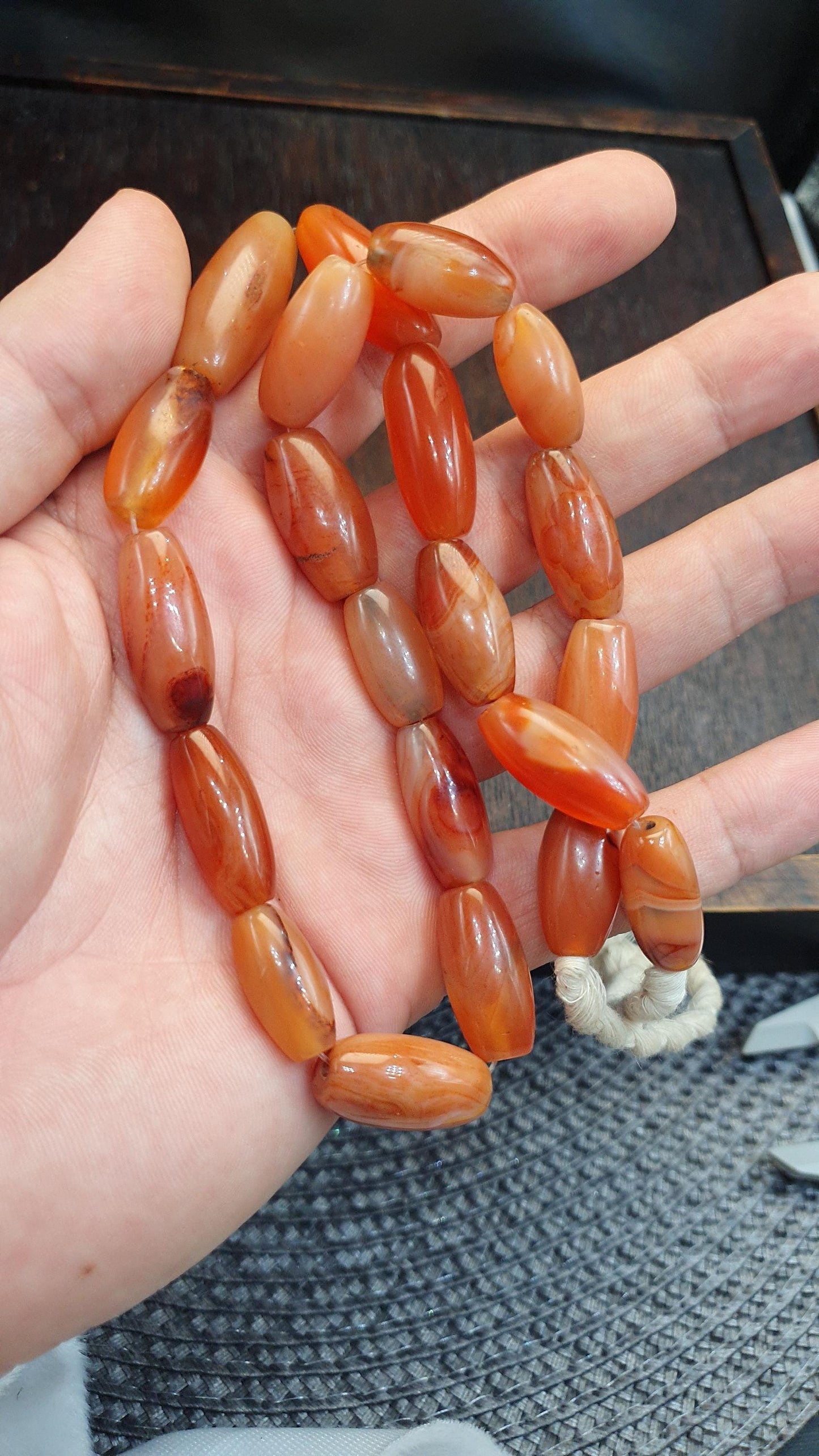 Antique African carnelian mali antique agate beads beaded strand
