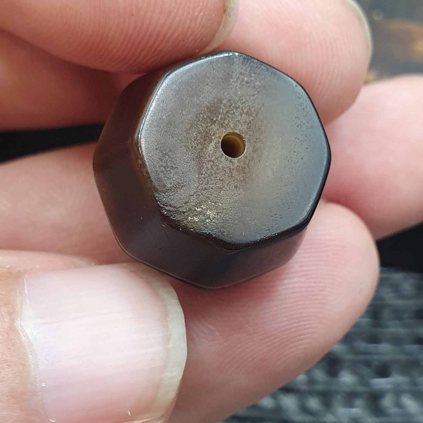 Antique Brown with white 1 line banded Agate Bead 20mm Yemeni Suliemani Agate Amulet