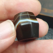 Antique Banded Agate, Yemeni Barrel Bicone Bead | Natural Stone | 20mm Focal, Waxy Patina, Heirloom Jewelry