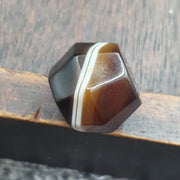 Antique Banded Agate, Yemeni Suliemani Bead | Natural Stone | 19mm Focal, Barrel Bicone, Brown Black Stripes