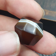 Antique Banded Agate, Yemeni Suliemani Bead | Natural Stone | 19mm Focal, Barrel Bicone, Brown Black Stripes