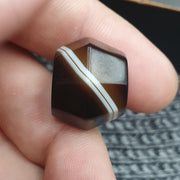 Antique Banded Agate, Yemeni Suliemani Bead | Natural Stone | 19mm Focal, Barrel Bicone, Brown Black Stripes