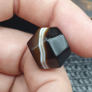 Antique Banded Agate, Yemeni Suliemani Bead | Natural Stone | 19mm Focal, Barrel Bicone, Brown Black Stripes