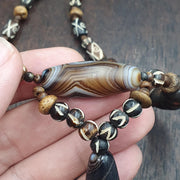 Old himalayan tibetan agate beads unique pattern Yak Bone beads necklace Antique Style