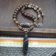 Old himalayan tibetan agate beads unique pattern Yak Bone beads necklace Antique Style