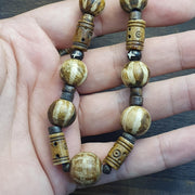 South Asian burmese old pumtek and Tibetan Yak Bone beads long necklace