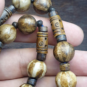South Asian burmese old pumtek and Tibetan Yak Bone beads long necklace