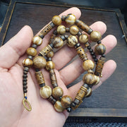 South Asian burmese old pumtek and Tibetan Yak Bone beads long necklace