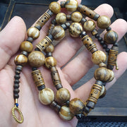 South Asian burmese old pumtek and Tibetan Yak Bone beads long necklace