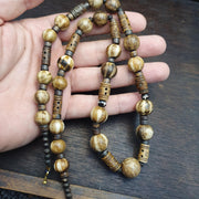 South Asian burmese old pumtek and Tibetan Yak Bone beads long necklace