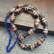 Striped Barrel Bead Necklace, Black Red White Tribal Trade Beads, Himalayan Naga Style Bead Strand, Ethnic Boho Statement Jewelry