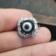 Silver plated brass Ring With Tibetan Goat Eye Agate Center Stone