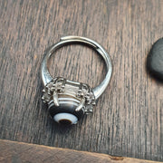 Silver plated brass Ring With Tibetan Goat Eye Agate Center Stone