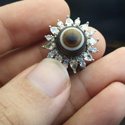 Silver plated brass Ring With Tibetan Goat Eye Agate Center Stone