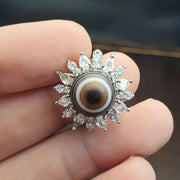 Silver plated brass Ring With Tibetan Goat Eye Agate Center Stone