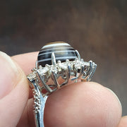 Silver plated brass Ring With Tibetan Goat Eye Agate Center Stone