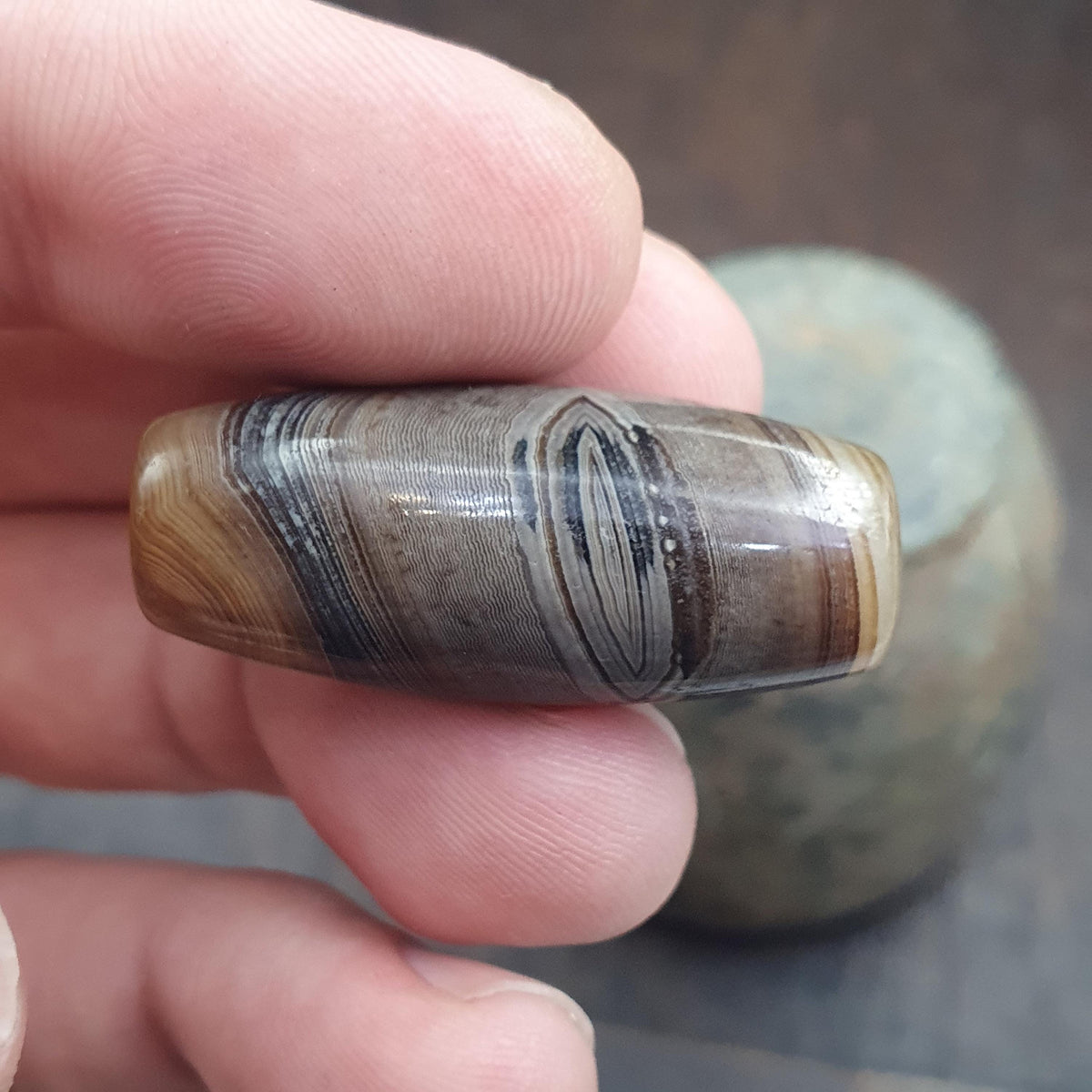 Himalayan Banded agate suleimani bead natural eye pattern old agate Amulet