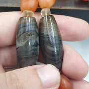 Himalayan Agate Carnelian Necklace, Banded Eye Agate Beads, clear Quartz Spacers, Tibetan Dzi Style Stone Strand, Collector Bead Jewelry