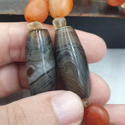 Himalayan Agate Carnelian Necklace, Banded Eye Agate Beads, clear Quartz Spacers, Tibetan Dzi Style Stone Strand, Collector Bead Jewelry