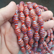 Vintage Millefiori style Feather Glass Beads Necklace (19x9.5mm)