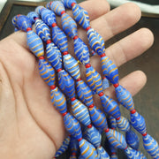 Vintage Millefiori style Feather Blue Glass Beads Necklace (19x9.5mm)