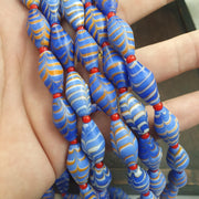 Vintage Millefiori style Feather Blue Glass Beads Necklace (19x9.5mm)