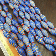 Vintage Millefiori style Feather Blue Glass Beads Necklace (19x9.5mm)
